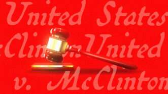A judge's gavel is seen in front of a red backdrop with McClinton v. United States | Illustration: Lex Villena; Ghen