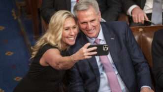 Marjorie Taylor Greene and Kevin McCarthy take a selfie together in Congress | Rod Lamkey - CNP/picture alliance / Consolidated News Photos/Newscom
