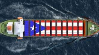 Freighter decorated with Puerto Rican flag | DPST/Newscom