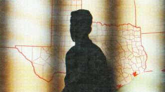 a shadowy figure of a man superimposed on a map of Texas | Illustration: Lex Villena