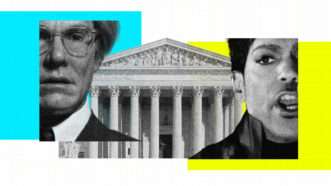 Portraits of Andy Warhol, Prince, and the Supreme Court building. | Illustration: Lex Villena; Adam Parent, Furesz, Rorem